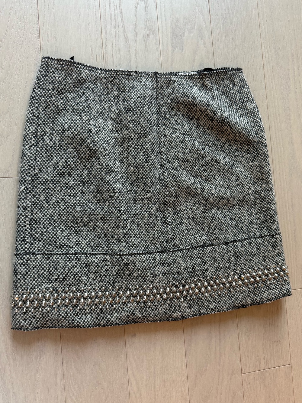 Miu Miu Textured Black & White Tweed Skirt mid length
